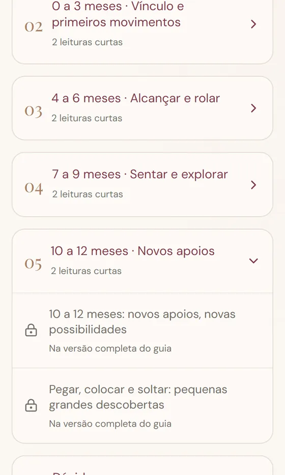 Tela do Mapa com a fase de 10 a 12 meses aberta e suas leituras