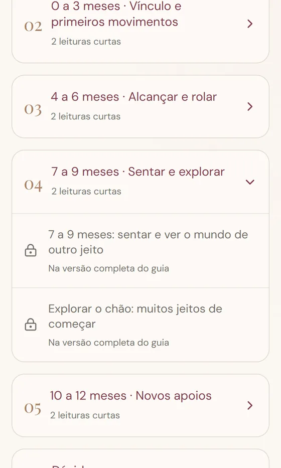 Tela do Mapa com a fase de 7 a 9 meses aberta e suas leituras